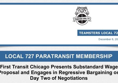 First Transit Chicago Presents Substandard Wage Proposal and Engages in Regressive Bargaining on Day Two of Negotiations
