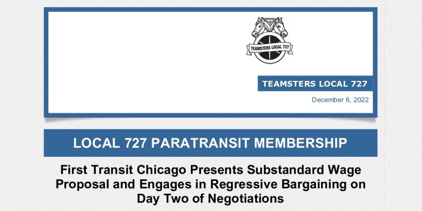First Transit Chicago Presents Substandard Wage Proposal and Engages in Regressive Bargaining on Day Two of Negotiations