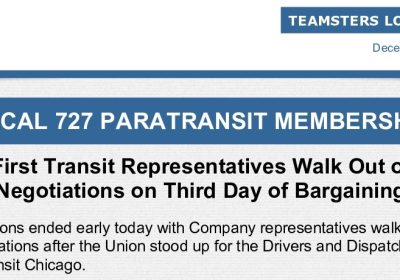 First Transit Representatives Walk Out of Negotiations on Third Day of Bargaining